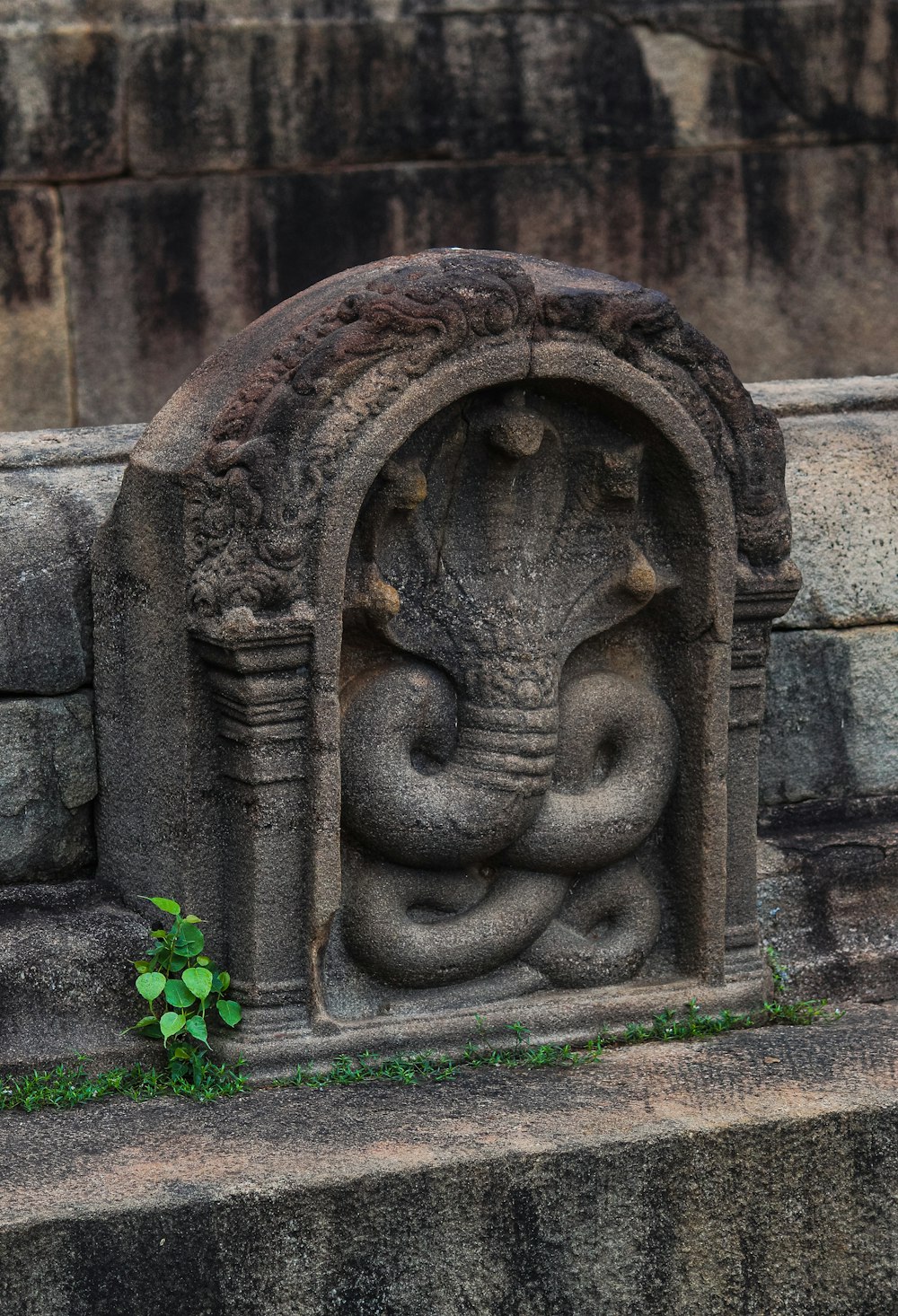 a stone carving of a lion