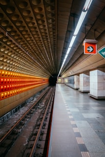a train station with a train