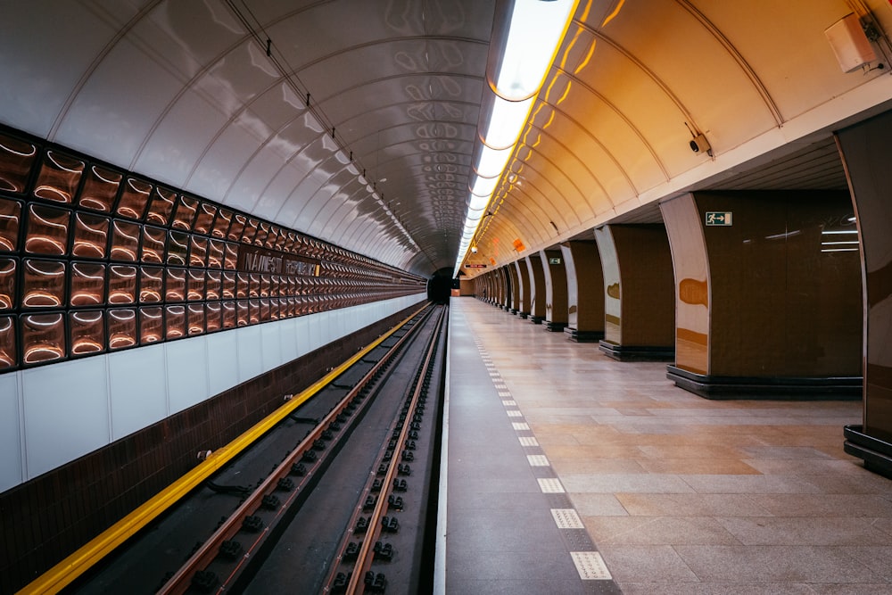 a train station with a train