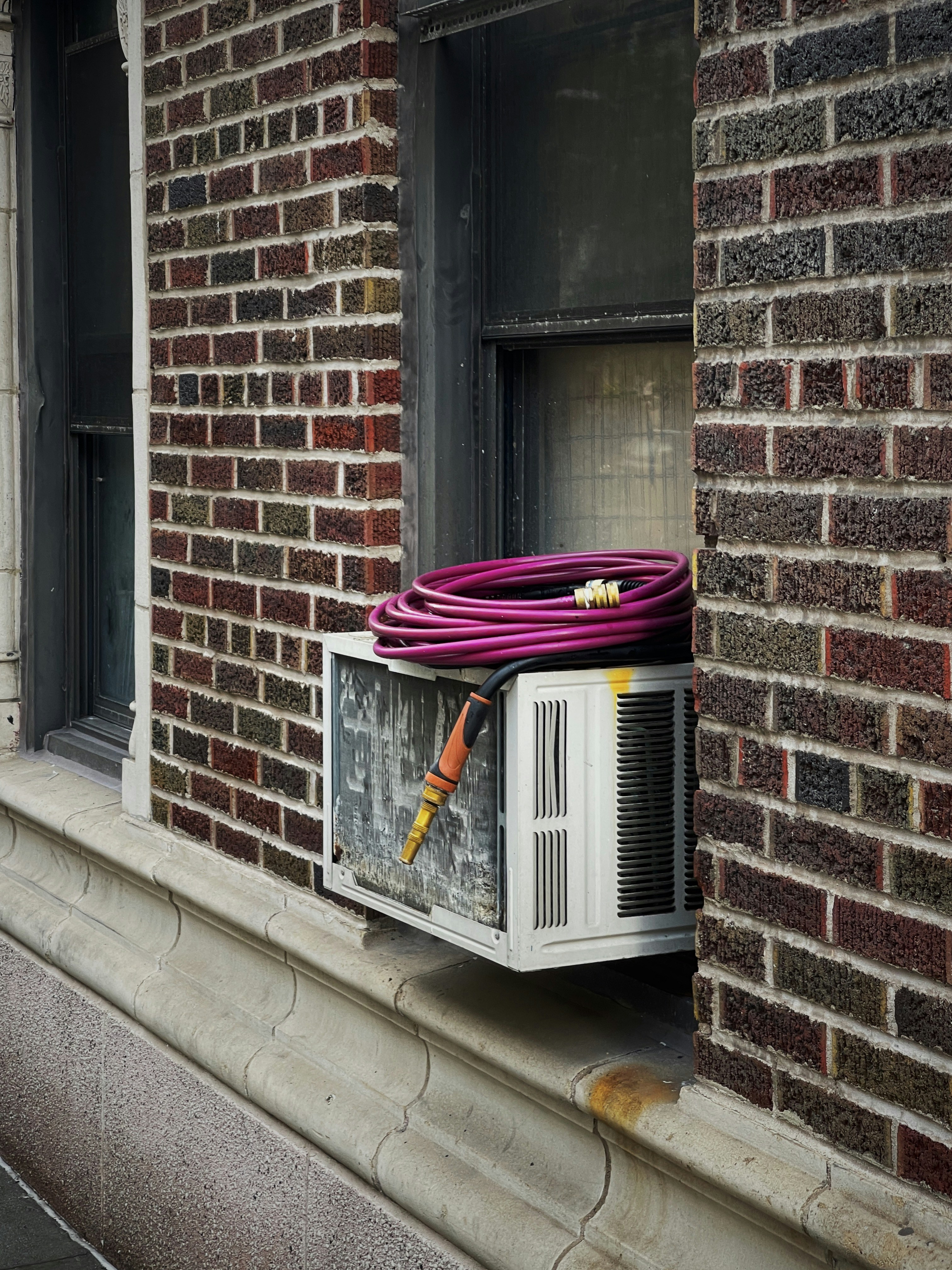 a radiator outside a door