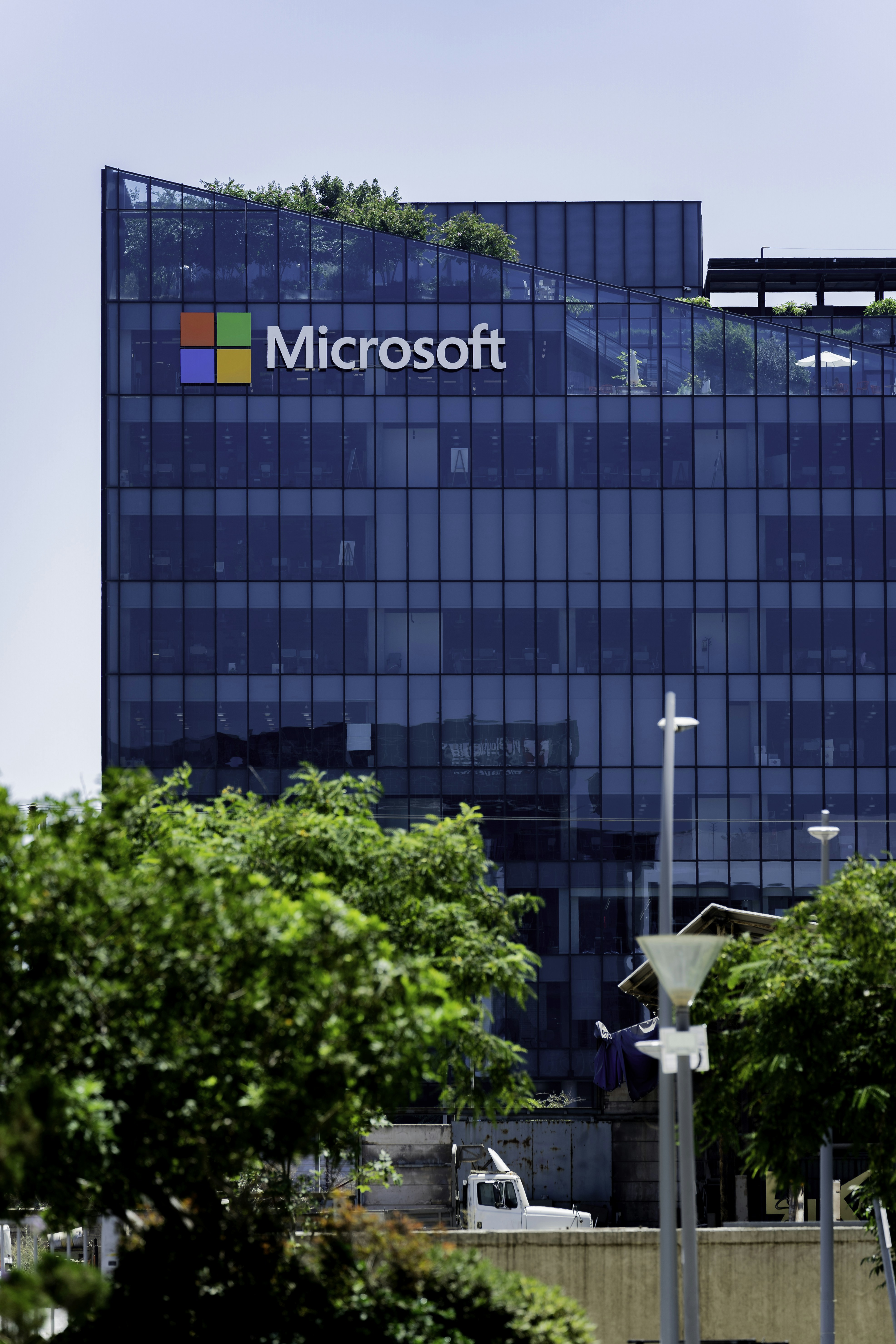 a large glass building