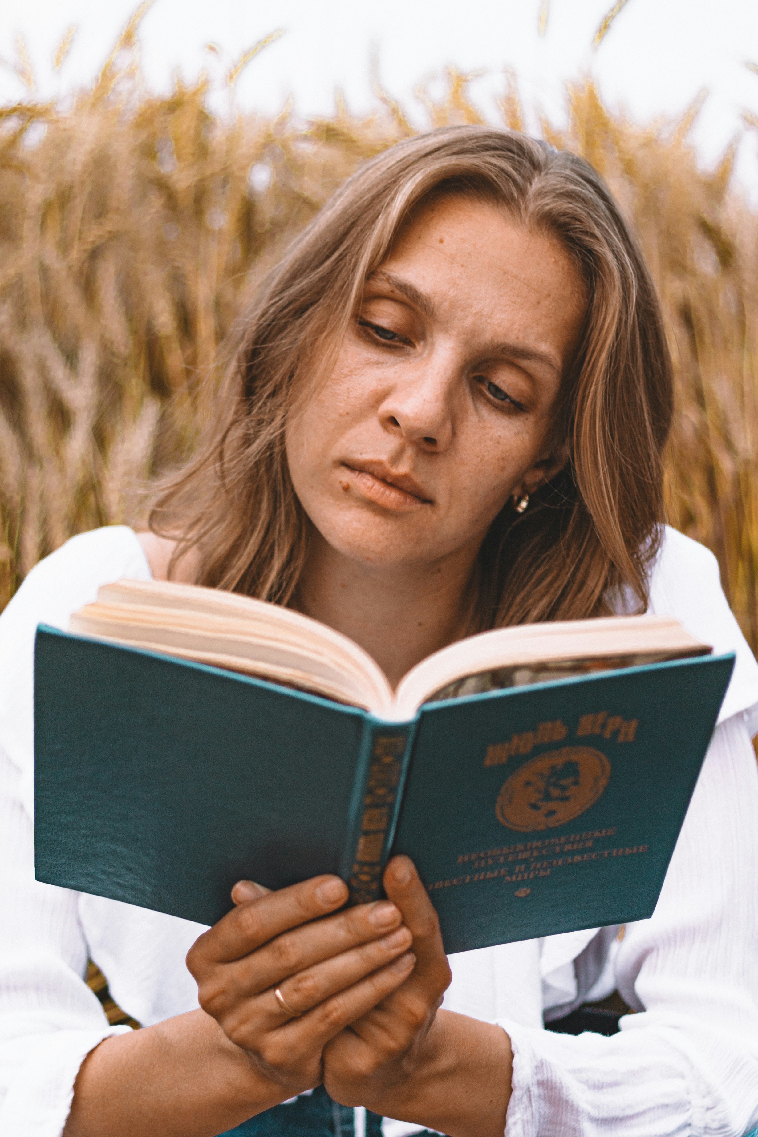 a woman reading a book