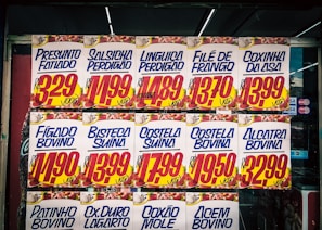 a sign with different colored text
