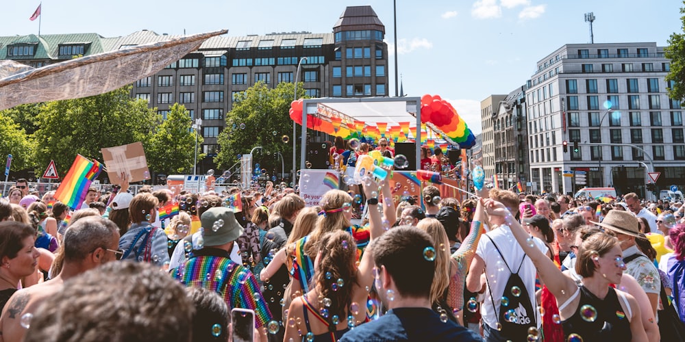 a large crowd of people in a city