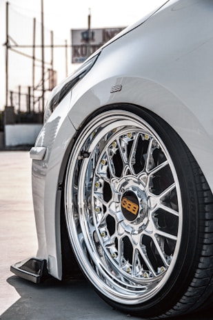 a close up of a car's wheel