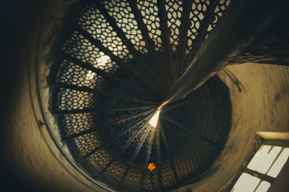 a metal spiral staircase