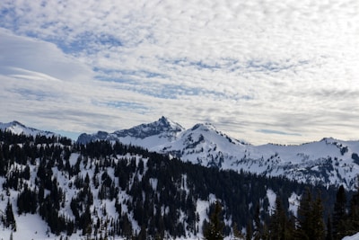 A scenic view of snow-covered mountains.