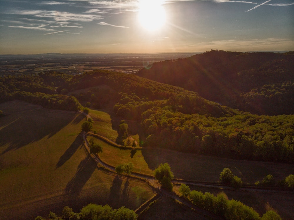 a landscape with hills and trees