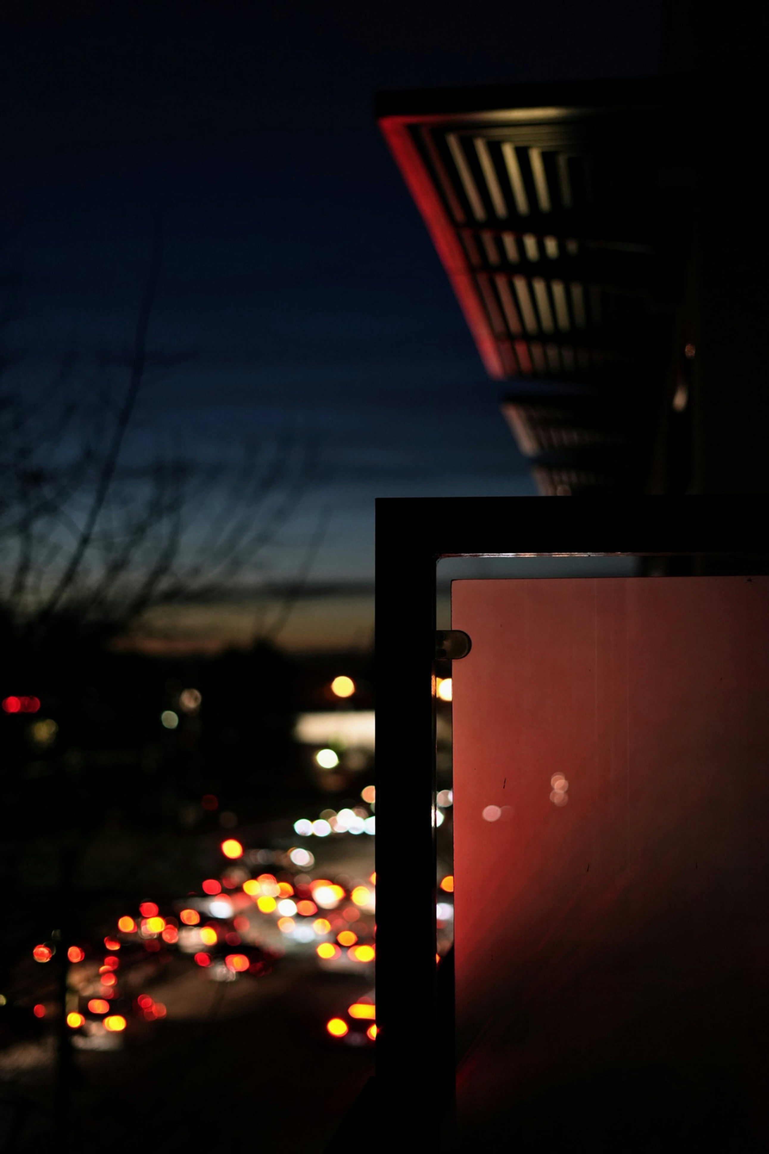 a building with lights on at night