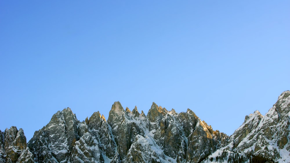 Ein schneebedeckter Berg mit Bäumen