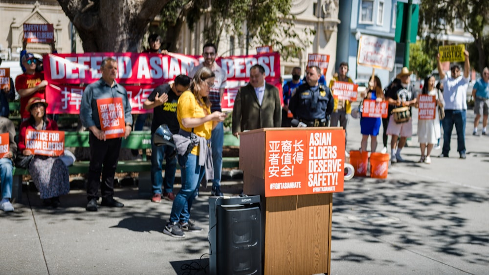 a group of people protesting