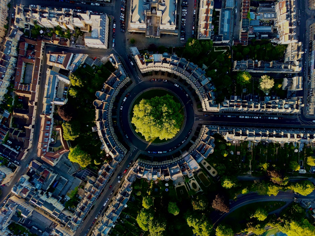 Birdseye view of The Circus in the city of Bath UK - Photo by Peter Woolley | best digital marketing Bath marketing agency