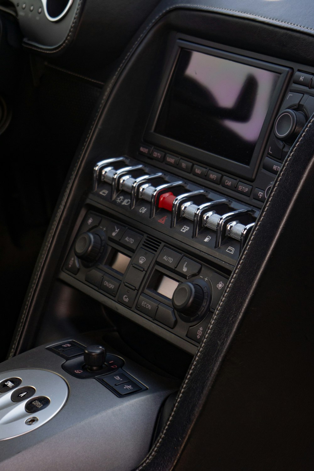 a car dashboard with a screen