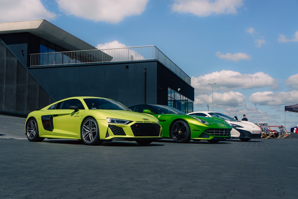 a group of cars parked outside a building