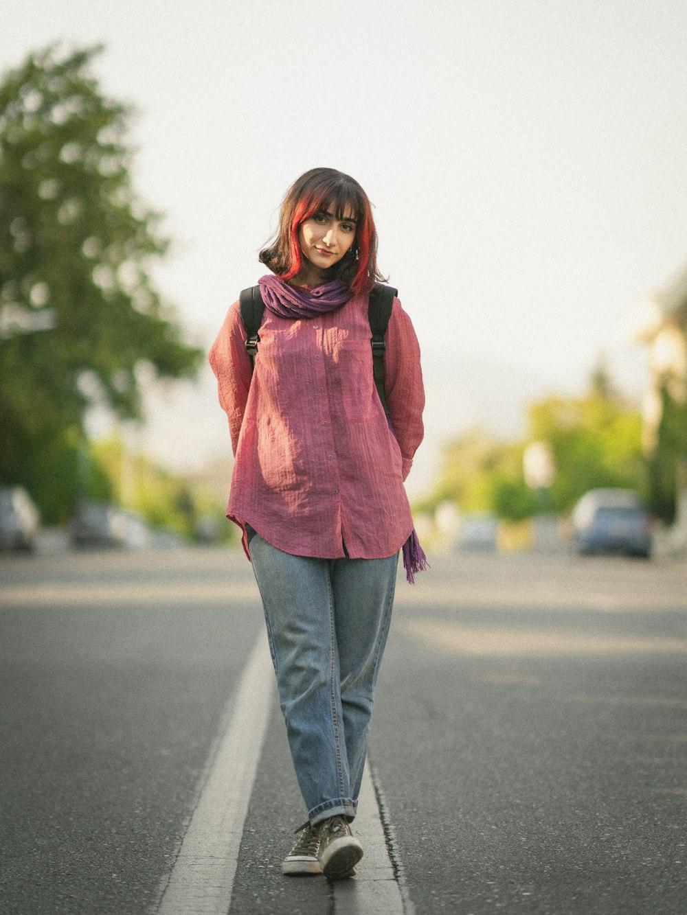 a person walking on a road