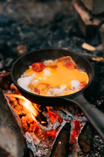 a pan of food on a stove