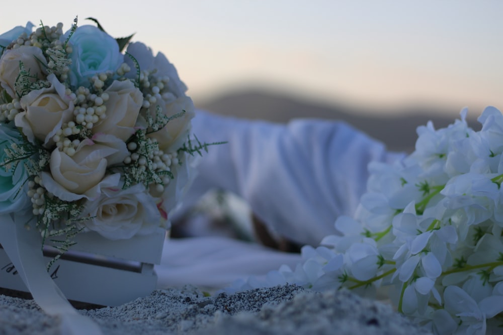 a bouquet of white flowers