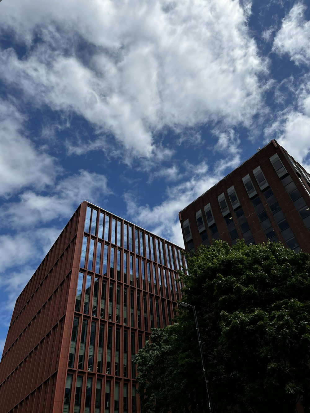 Un edificio con árboles en el frente