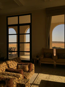 a living room with a large window