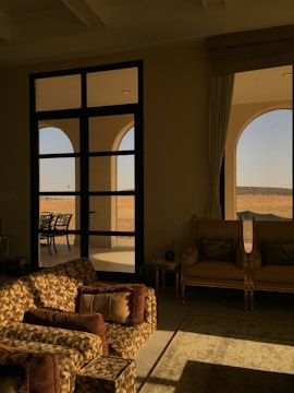 a living room with a large window