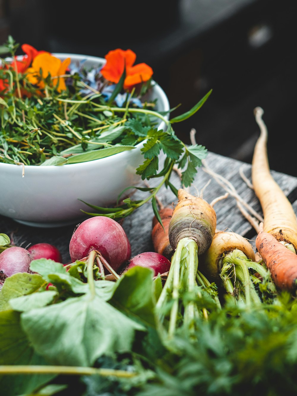 a bowl of vegetables and fruits