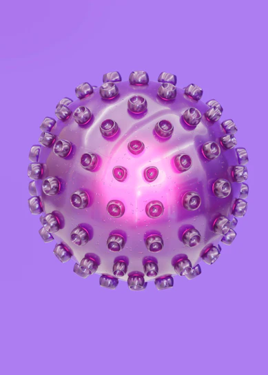 Close-up of a glowing violet peptide molecule structure against a dark background.