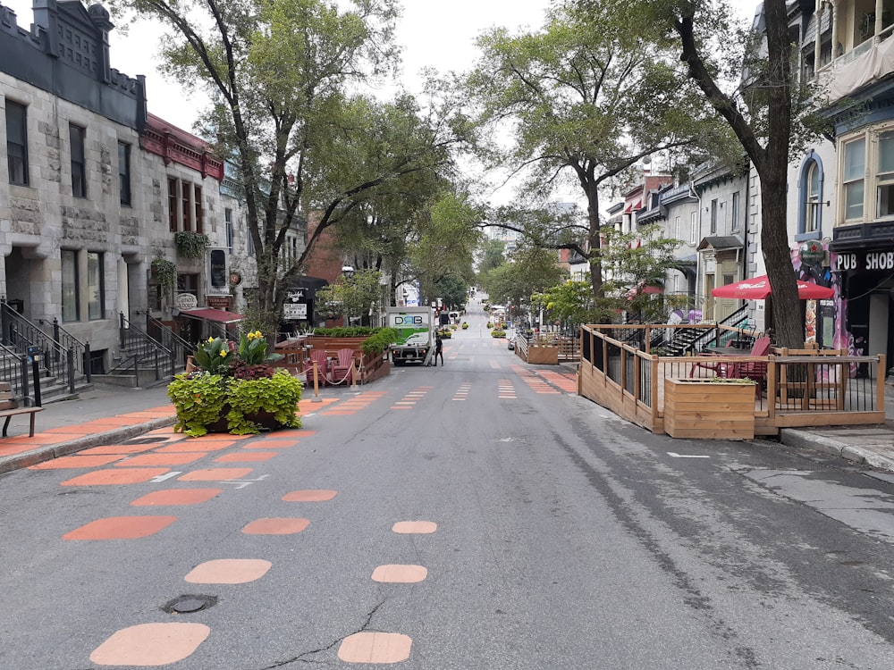 a street with buildings on the side