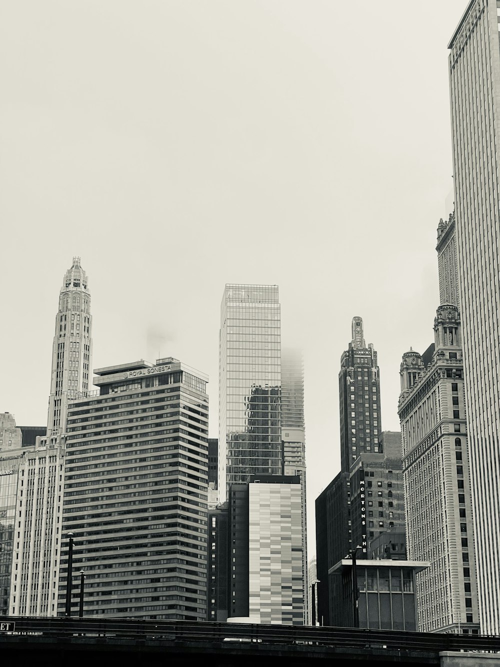 a city skyline with tall buildings