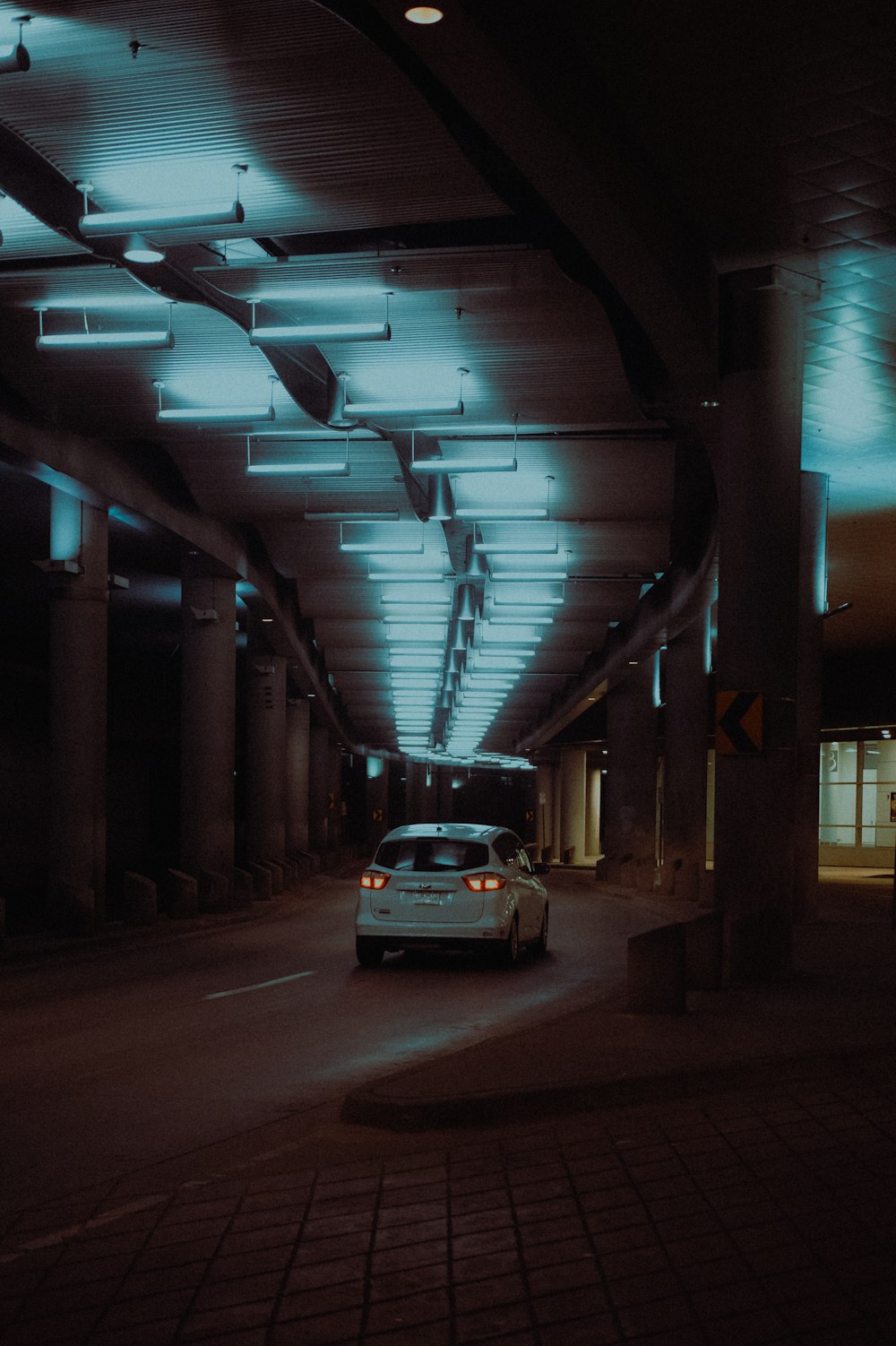 a car driving through a tunnel