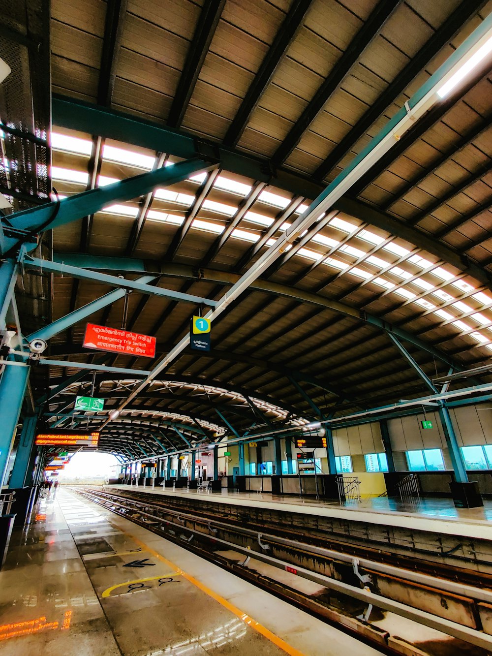 a train station with a train