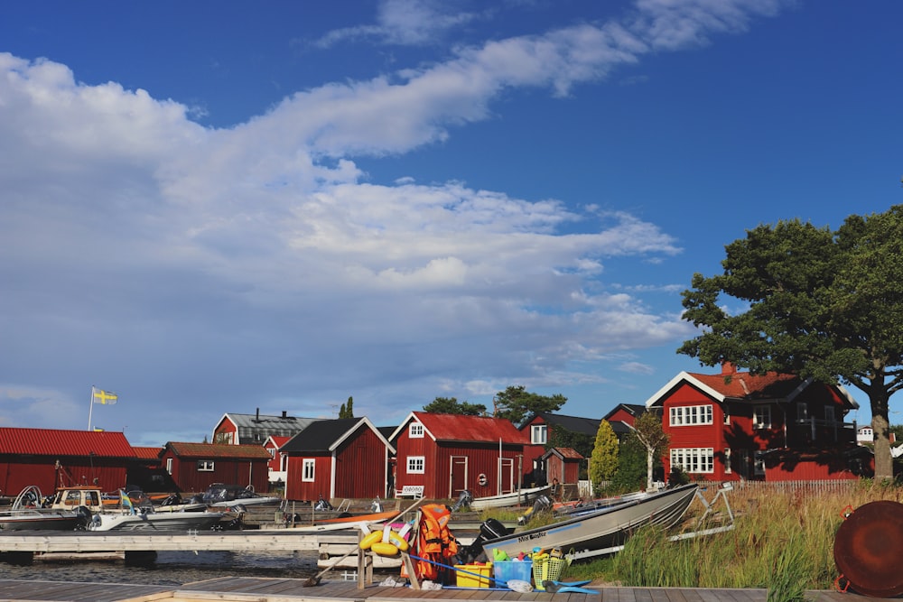 a row of red buildings