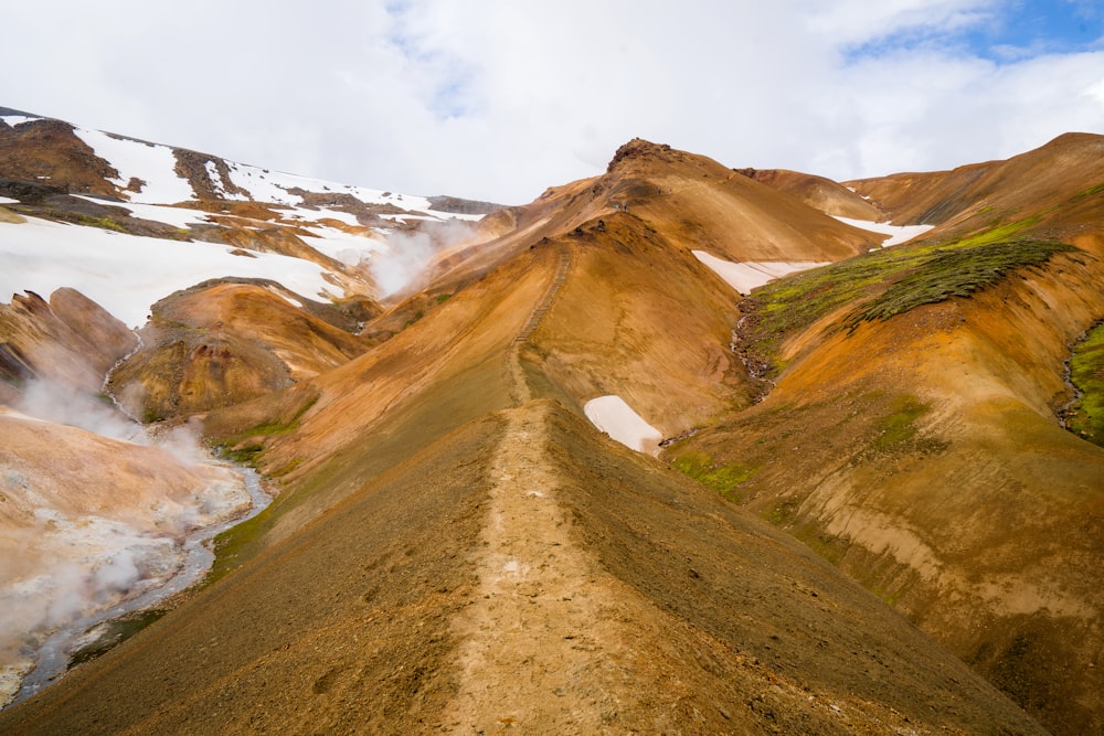 a dirt road in a valley