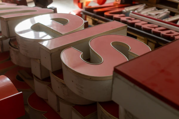 Dimensional channel letters in red and white