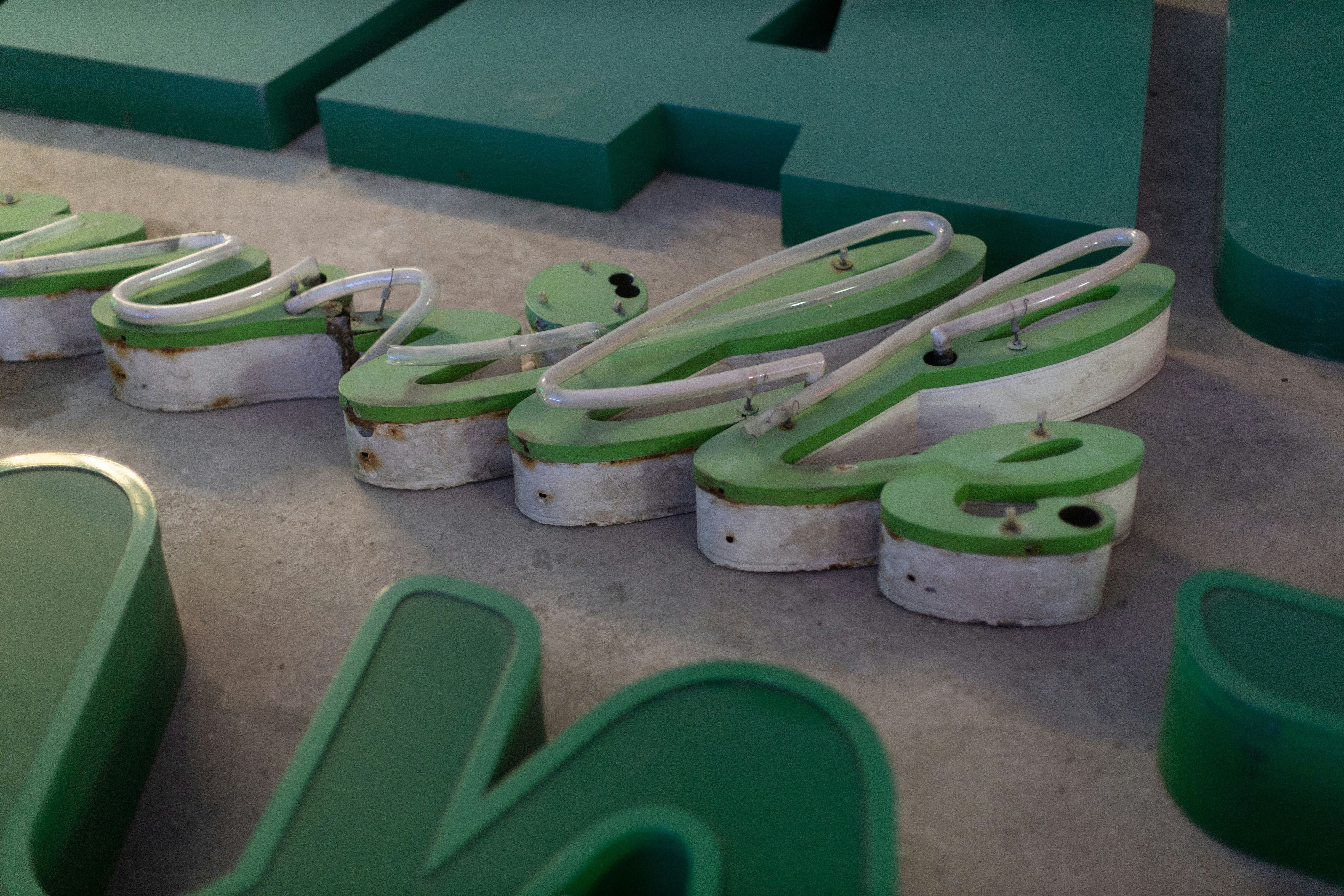 a group of green chairs