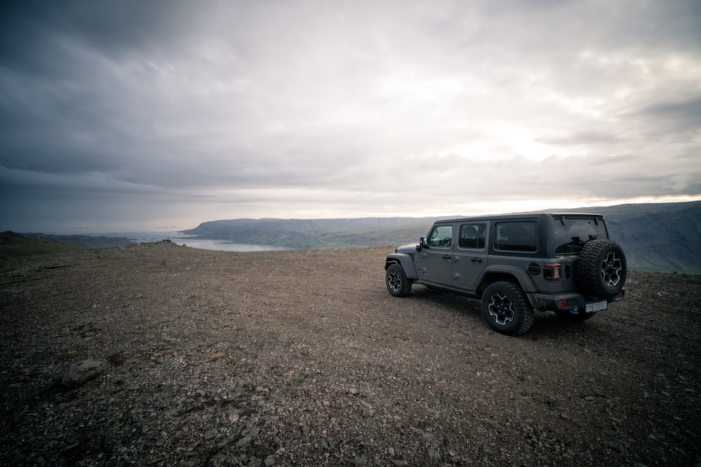 a car parked on a rocky surface