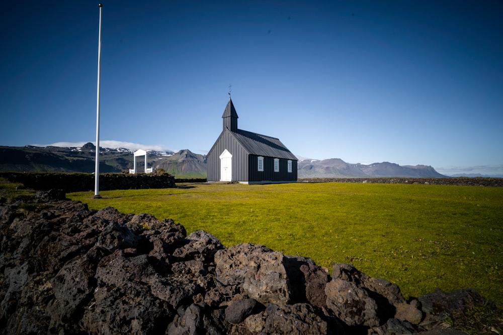 a small church in a field