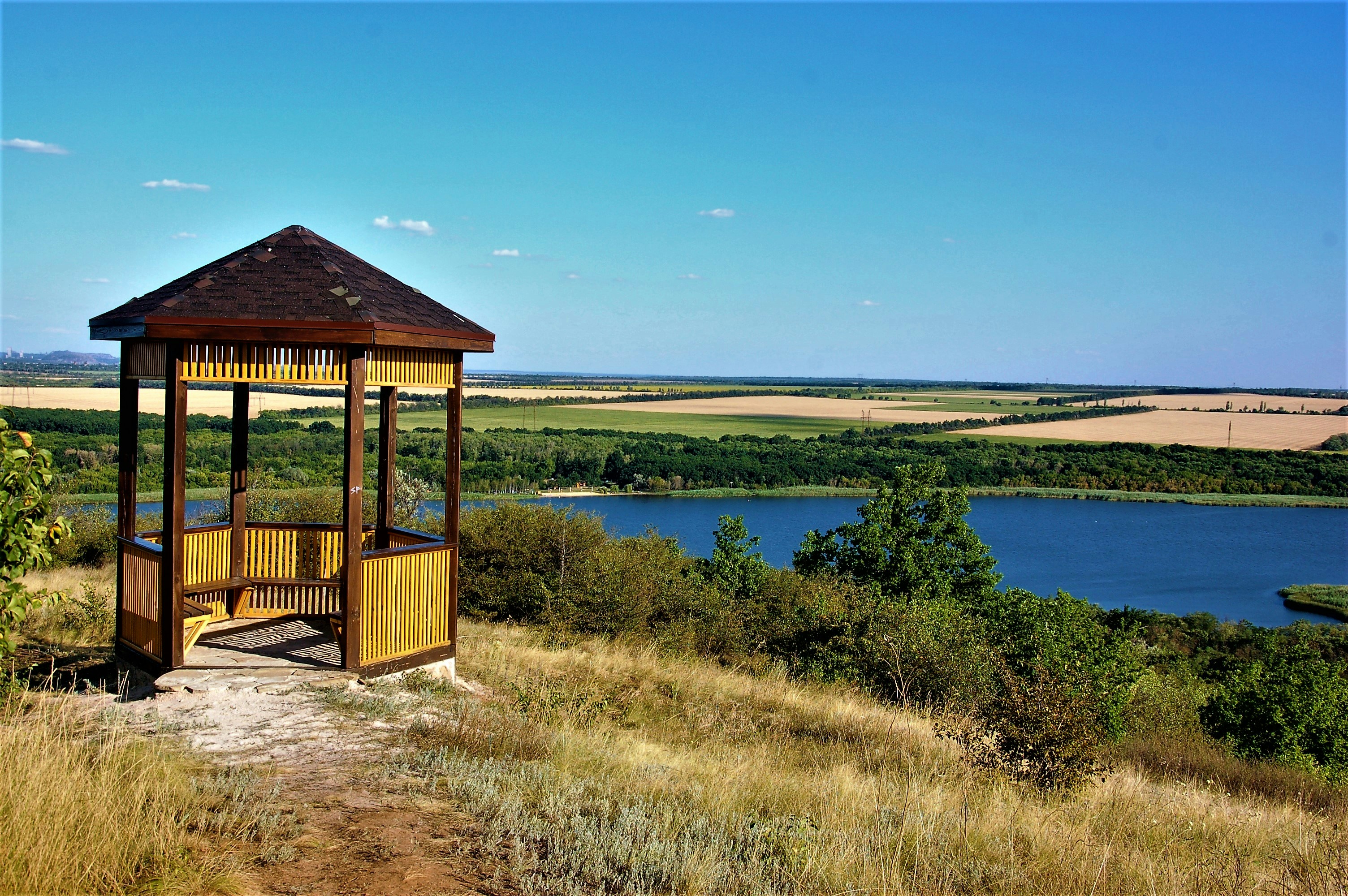 a gazebo in a field