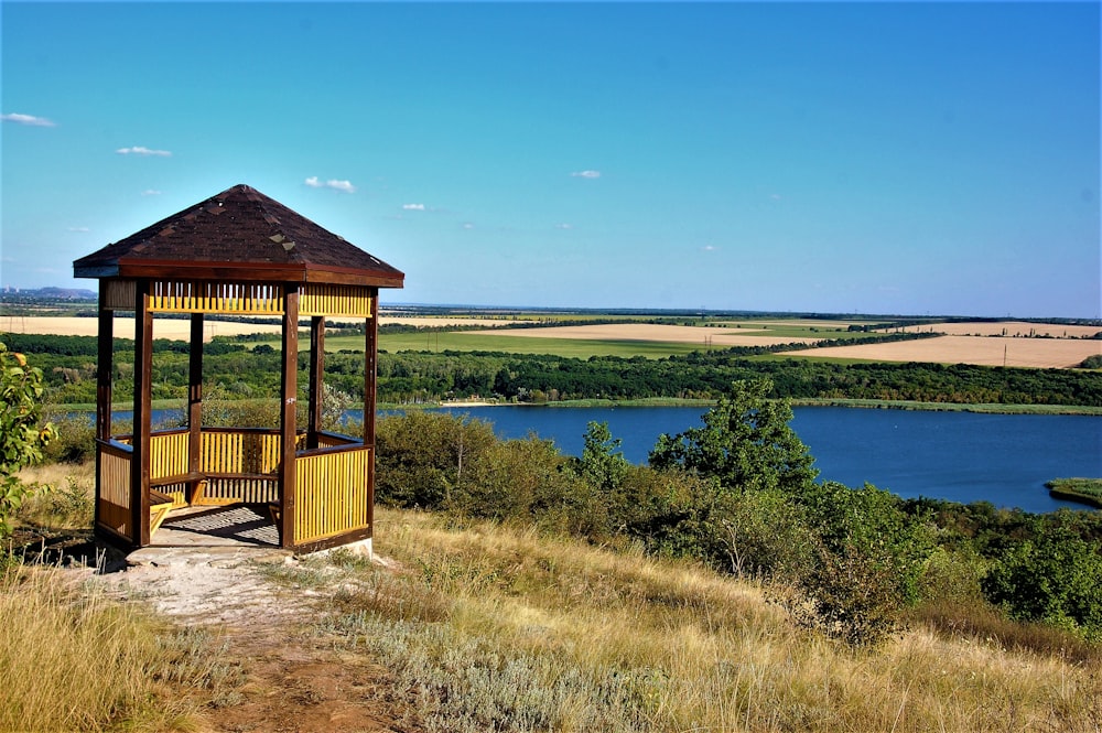 a gazebo in a field