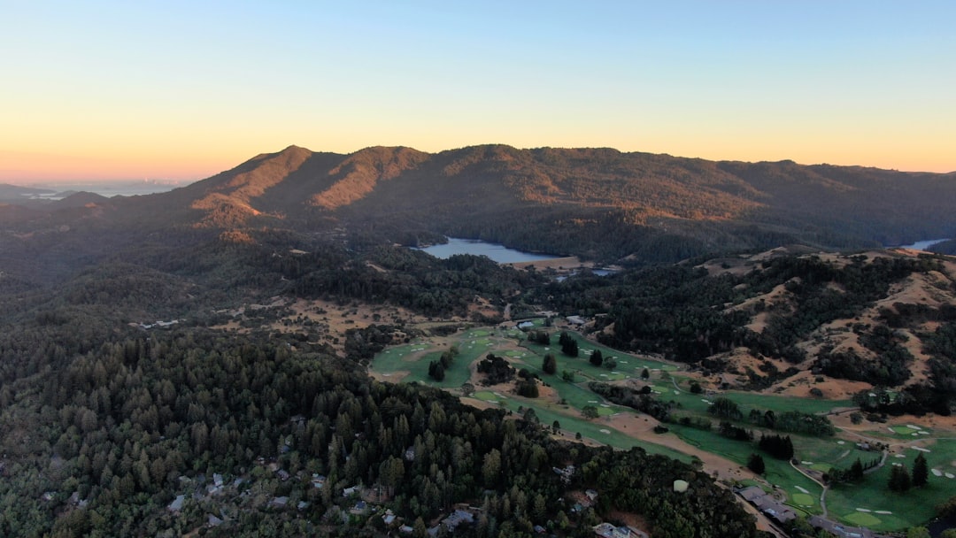a landscape with hills and trees, Mount Tamalpais and the Meadow Club Golf Course 12K at Sunset
