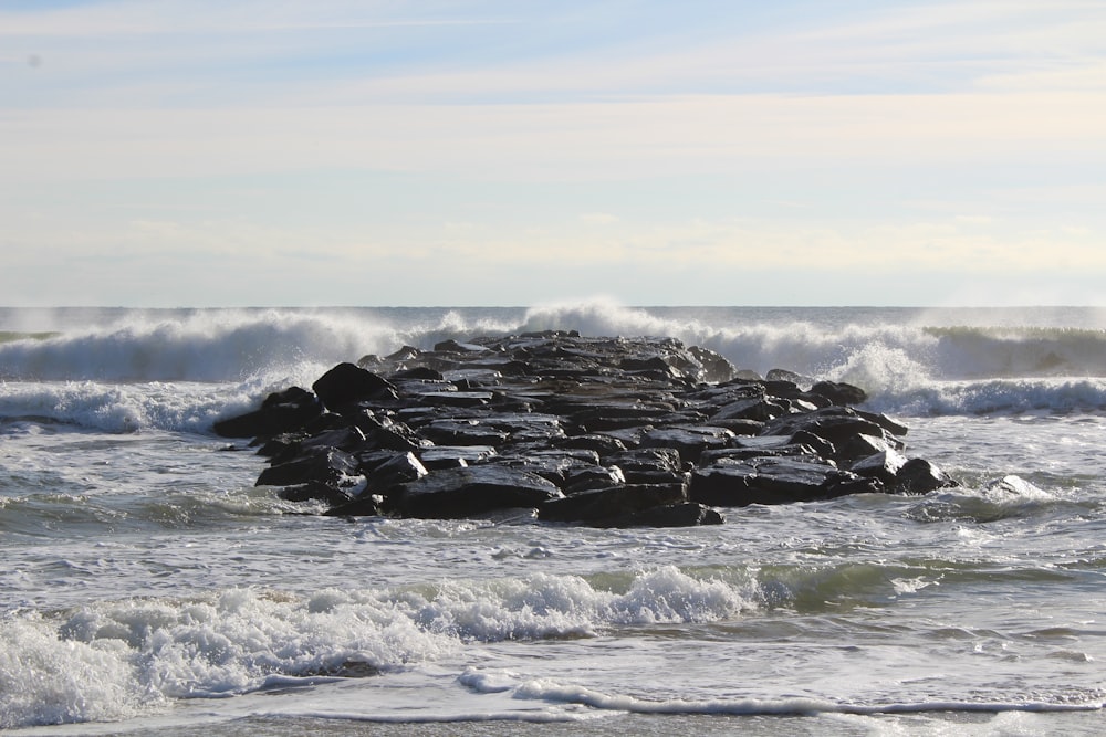 waves crashing on rocks