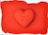 A textured heart made from clay or a similar material is positioned in the center of a vibrant red background. The heart appears slightly cracked and uneven, adding an artistic, handmade quality to the image. The background is smooth but has some subtle patterns and contours, which enhance the heart's prominence.