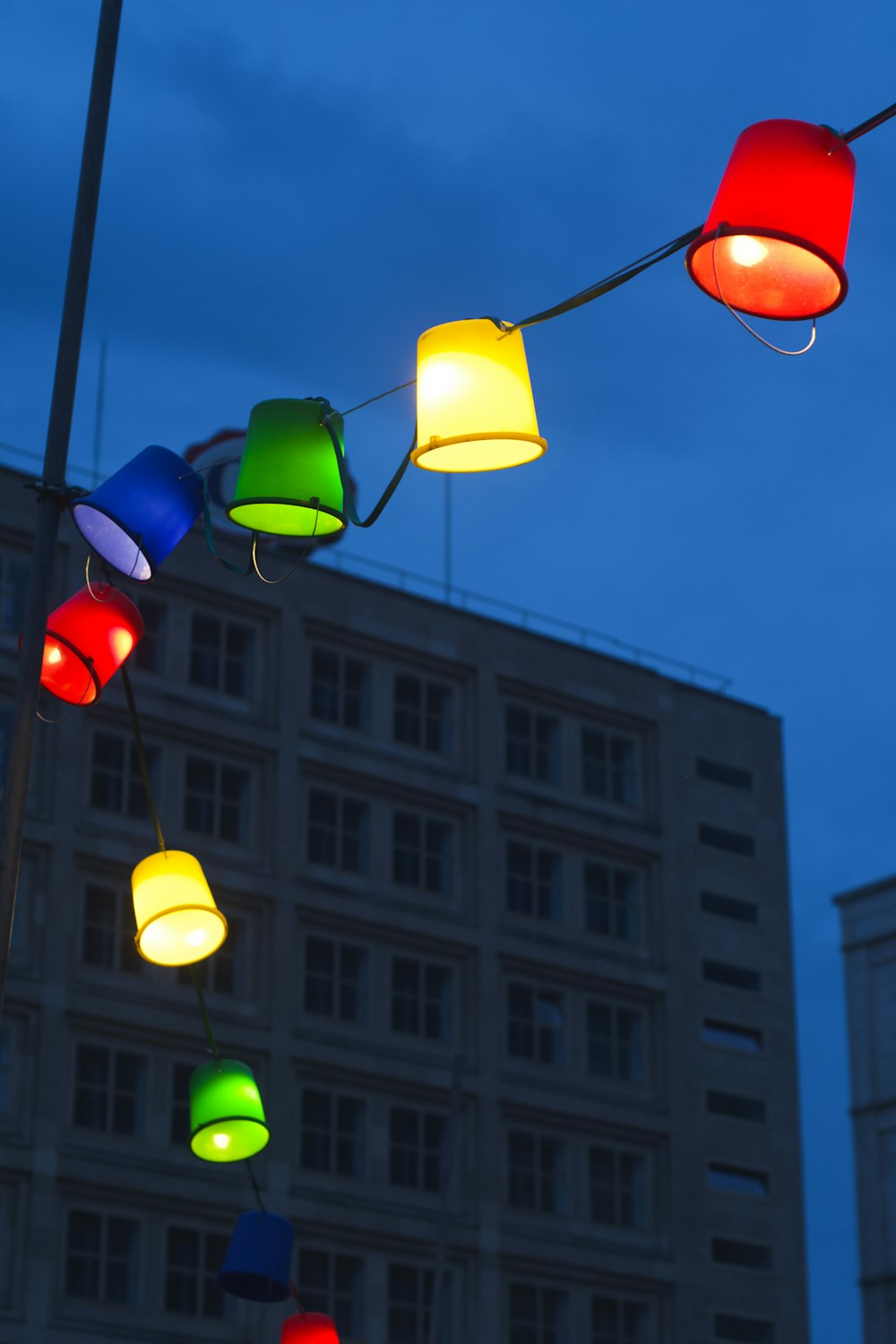 a group of street lights