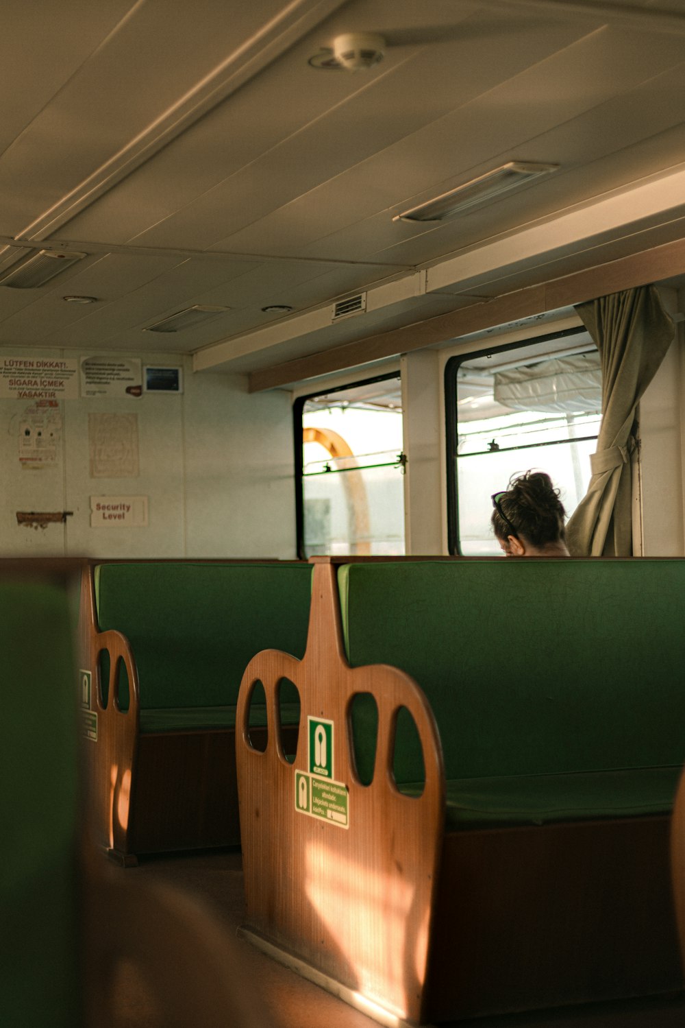a person sitting in a train