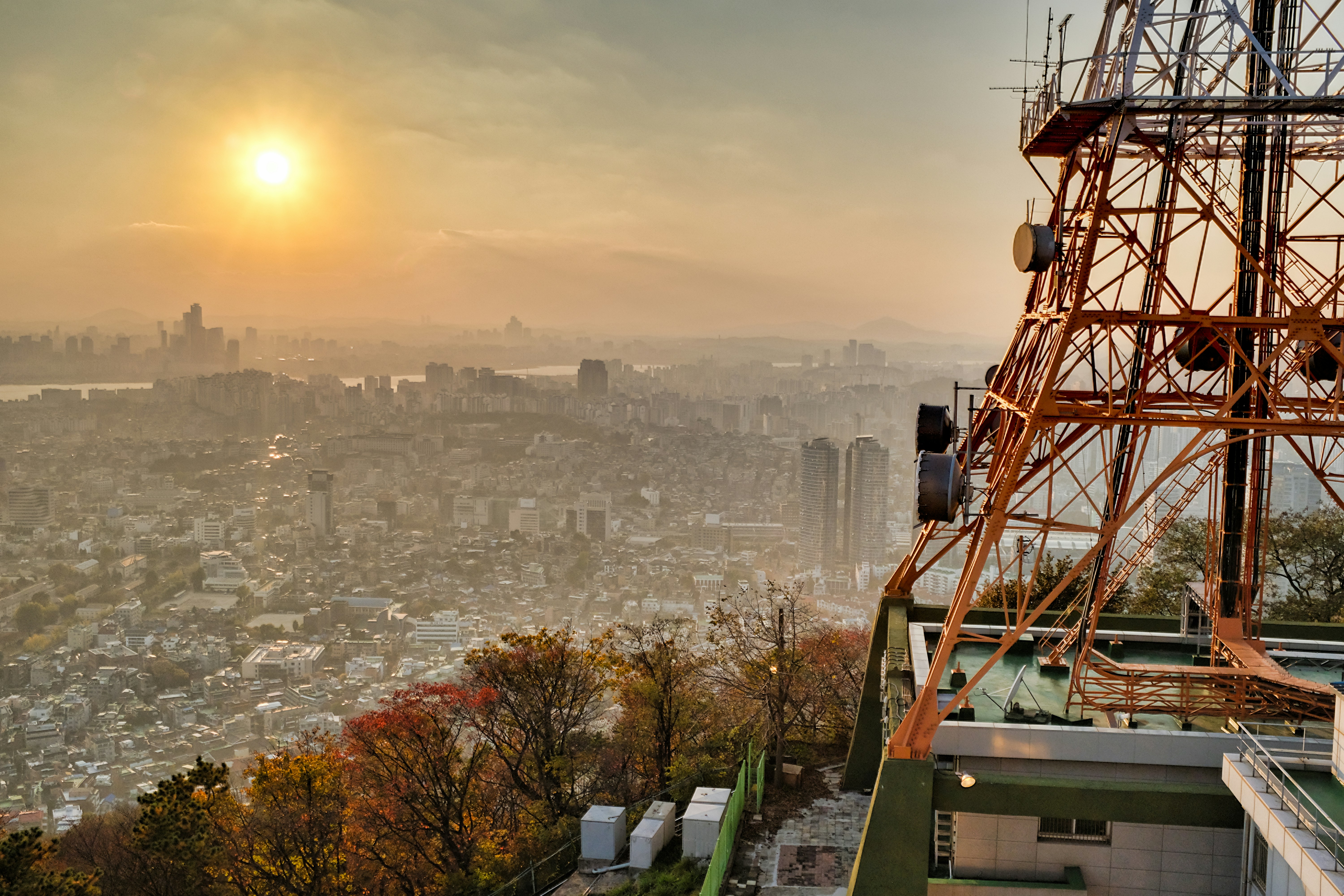 a city with a ferris wheel