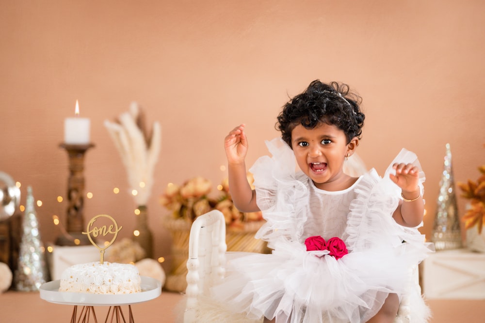 a girl in a white dress