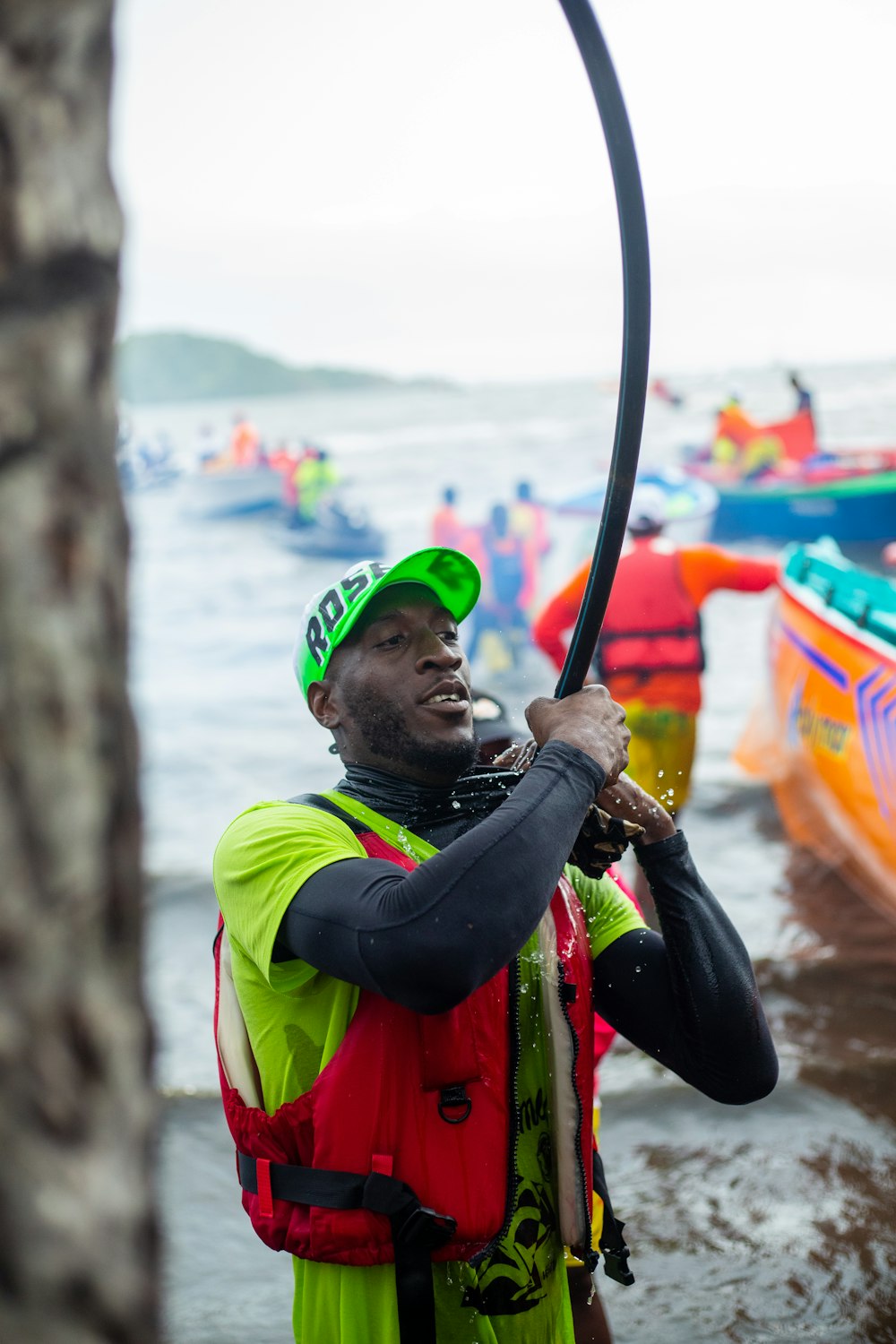 a person holding a fishing pole