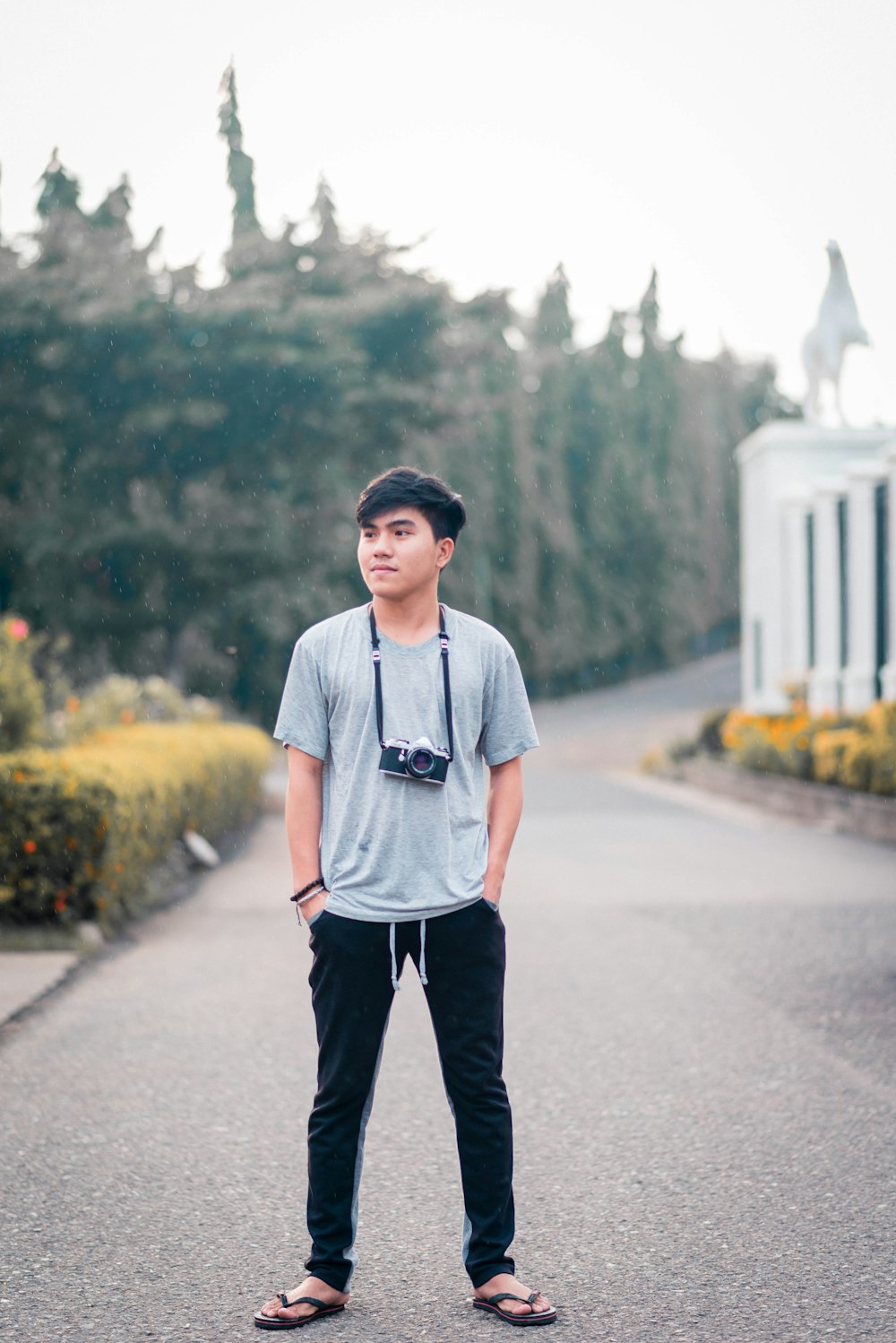 a person standing on a road