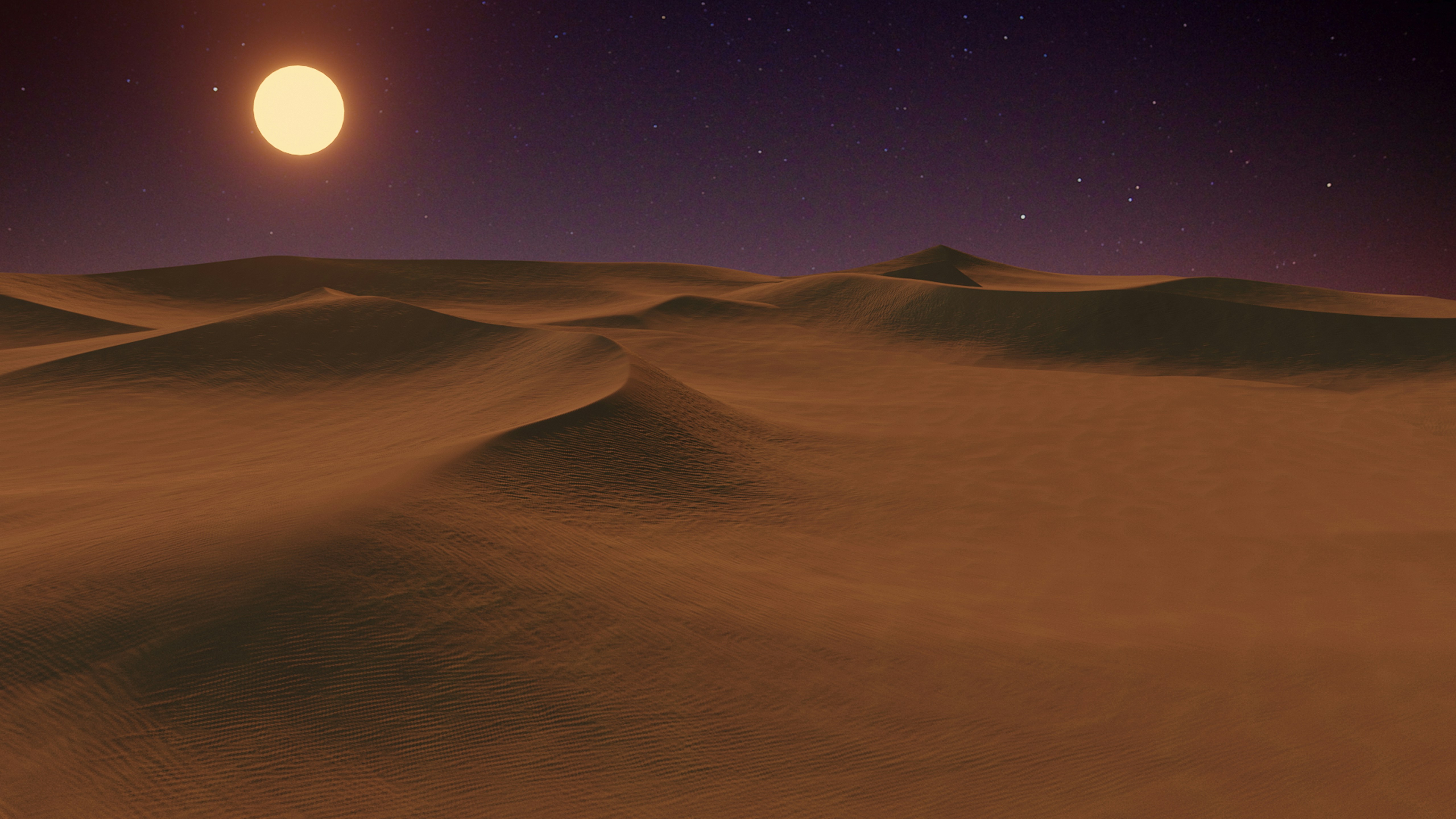 a desert landscape with the moon in the sky