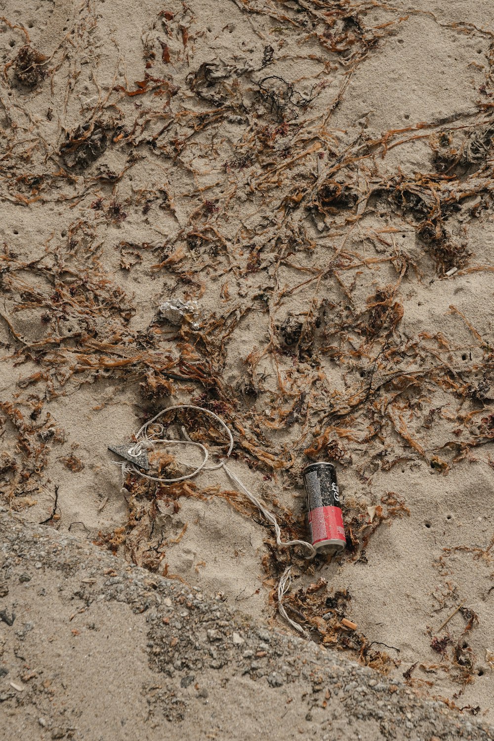 a can of soda on the ground