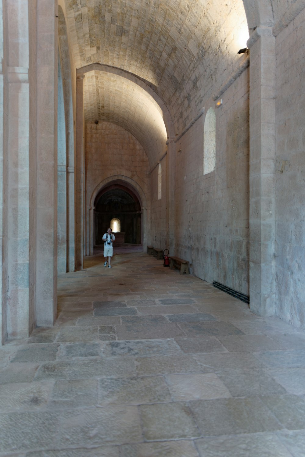 a person walking in a large building